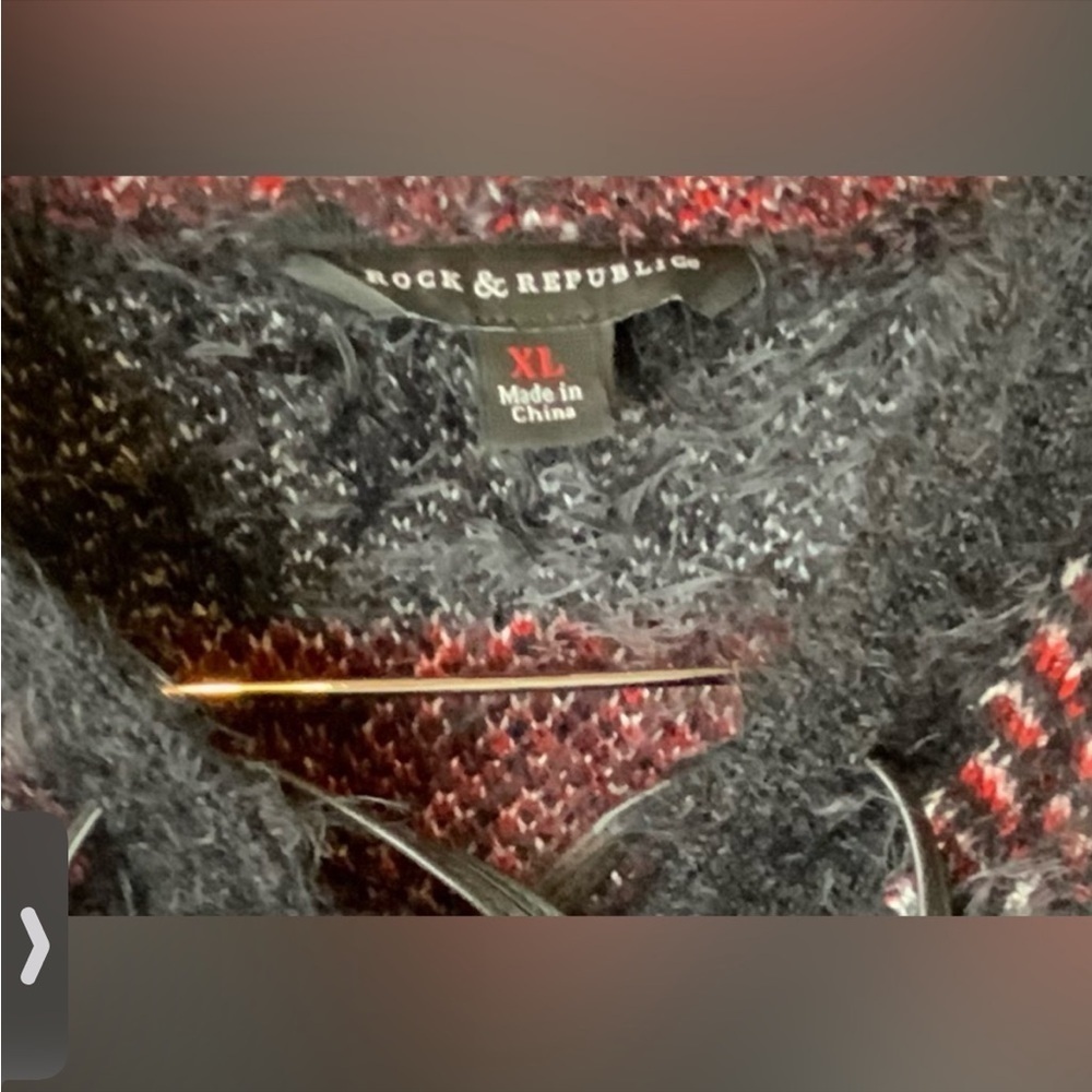 ROCK & REPUBLIC L/S Plaid Hooded Tunic Eyelash Sweater in Blk/Red Size XL - Picture 7 of 9
